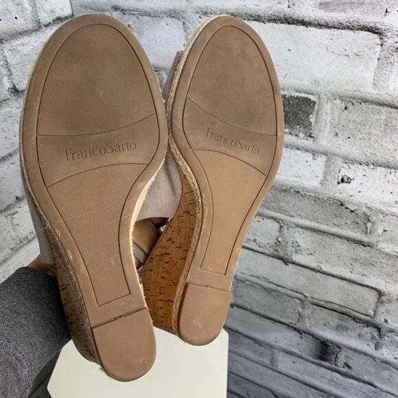 Franco Sarto Wedge Neutral Suede Cork Open Toe Slingback Espadrille Sandal - Picture 9 of 11